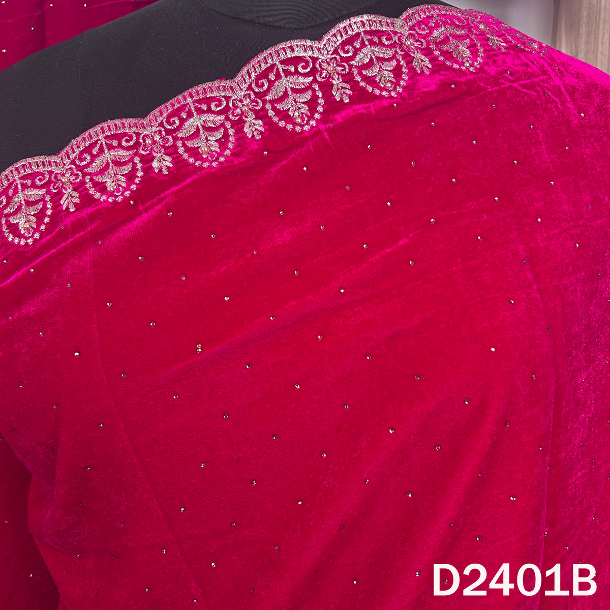 Zari Stone Work Velvet Dupatta - D2401