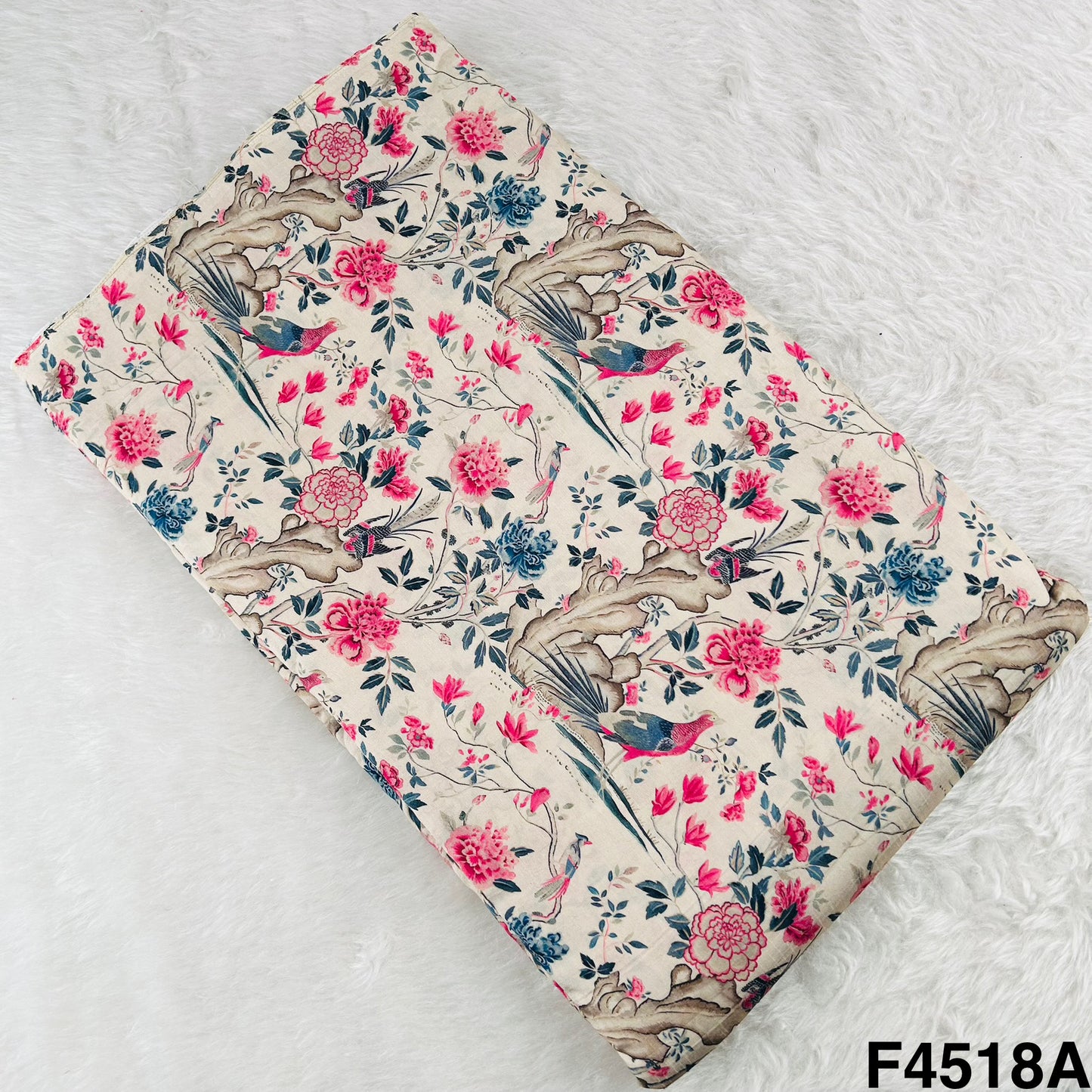 Flower Print Tussar Silk Fabric- F4518