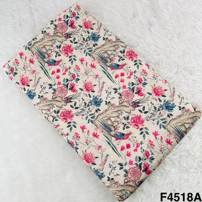 Flower Print Tussar Silk Fabric- F4518