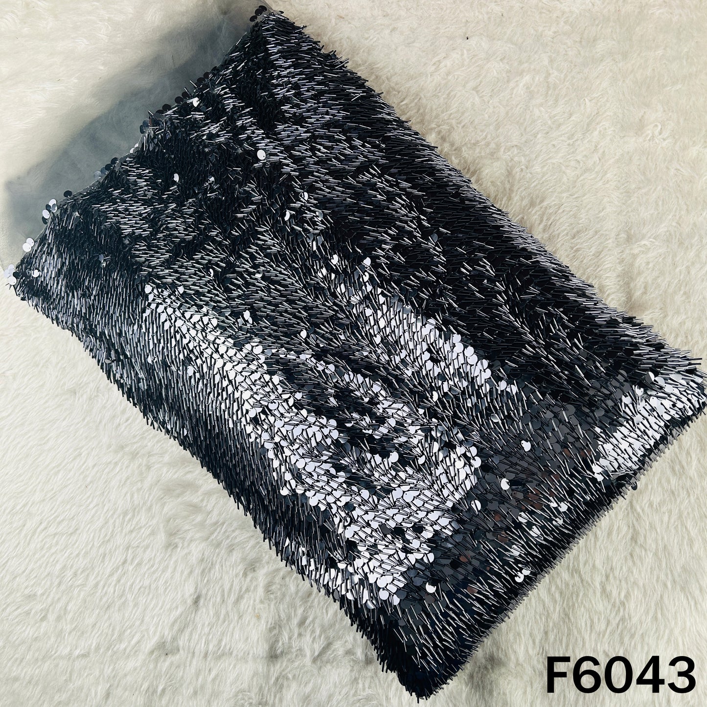 Cut Dana Sequins Embroidered Lycra Net Fabric - F6043