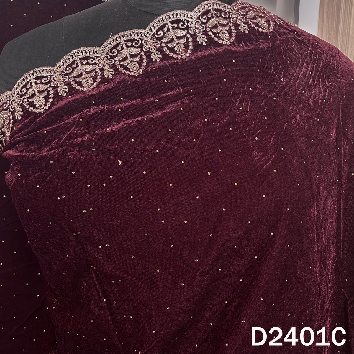 Zari Stone Work Velvet Dupatta - D2401