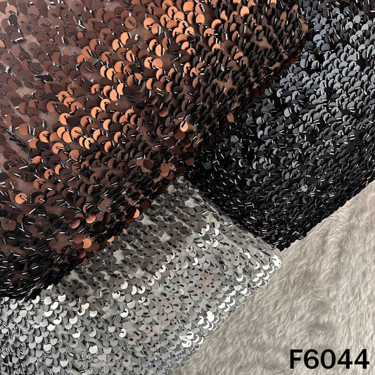 Cut Dana Sequins Embroidered Lycra Net Fabric - F6044