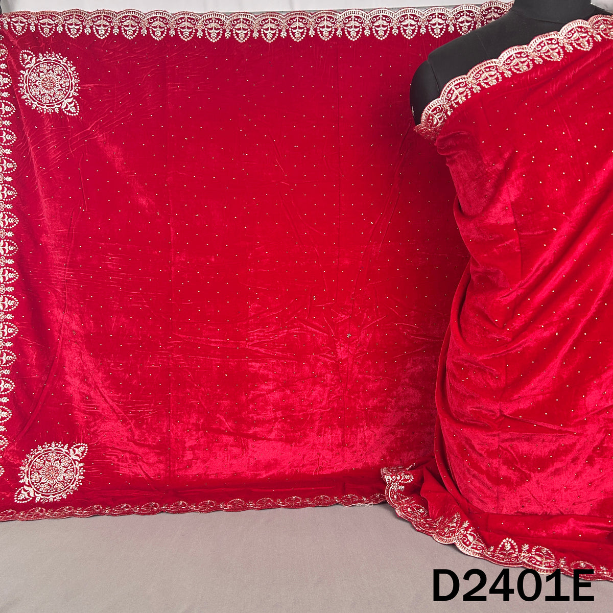 Zari Stone Work Velvet Dupatta - D2401