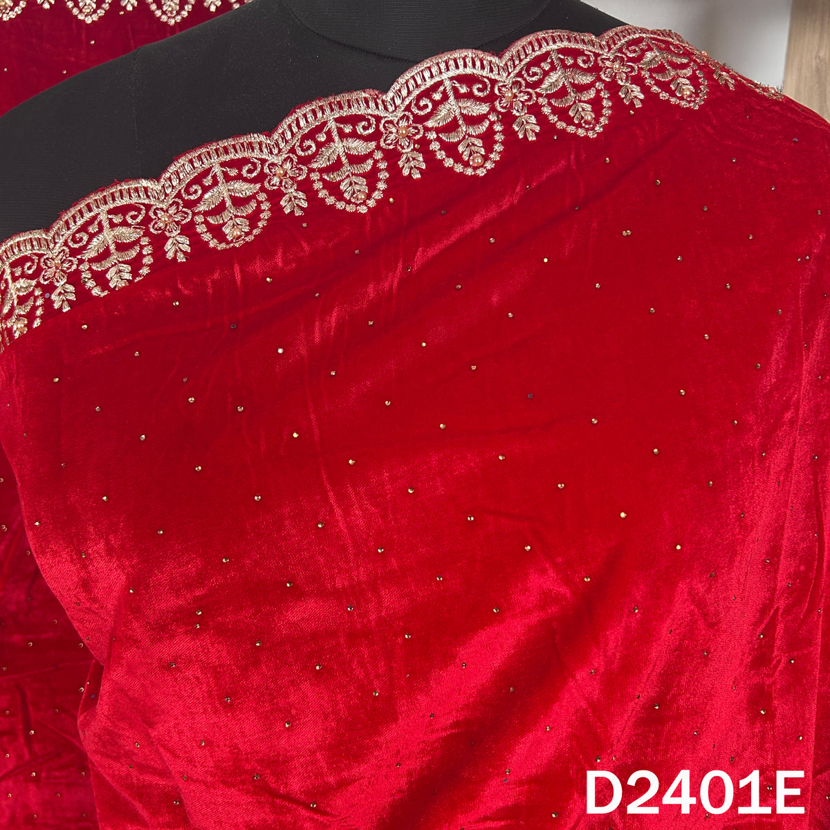 Zari Stone Work Velvet Dupatta - D2401