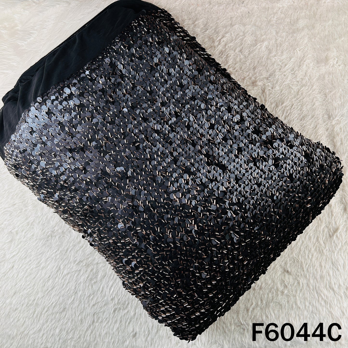 Cut Dana Sequins Embroidered Lycra Net Fabric - F6044