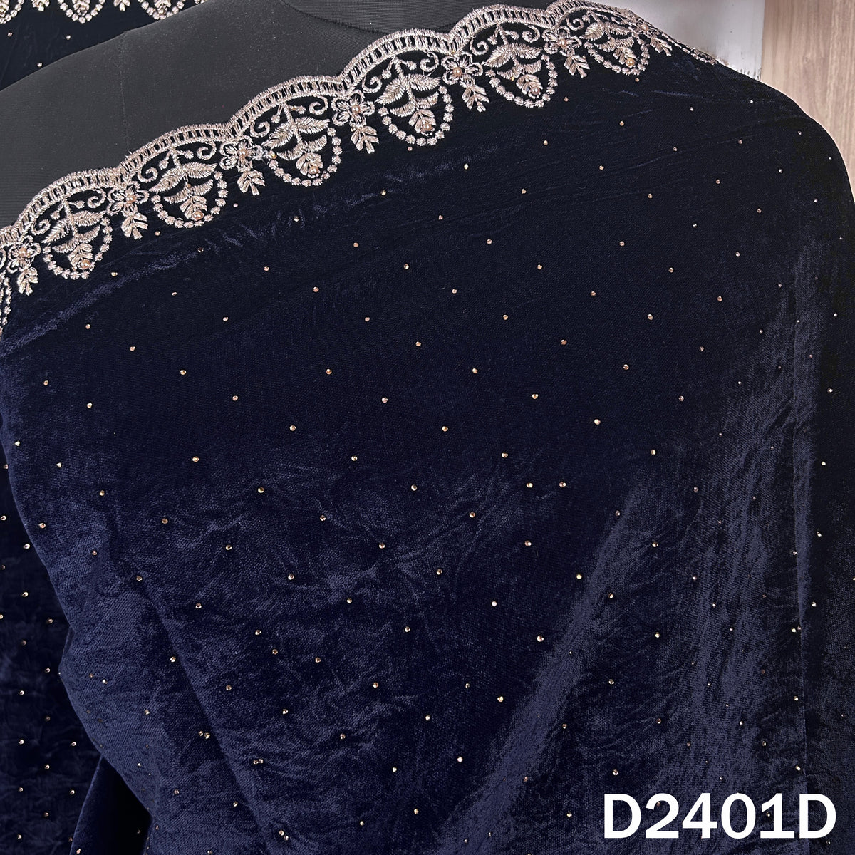 Zari Stone Work Velvet Dupatta - D2401