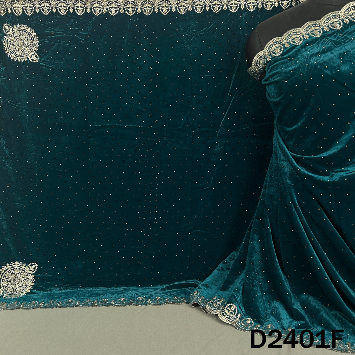 Zari Stone Work Velvet Dupatta - D2401