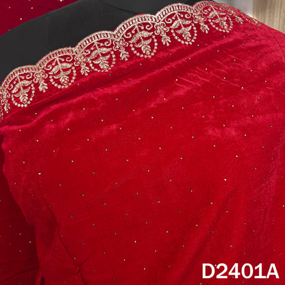 Zari Stone Work Velvet Dupatta - D2401