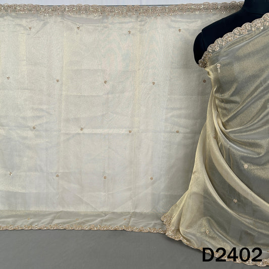Dyeable Cut Dana Zari Sequins Work Tissue Dupatta - D2402