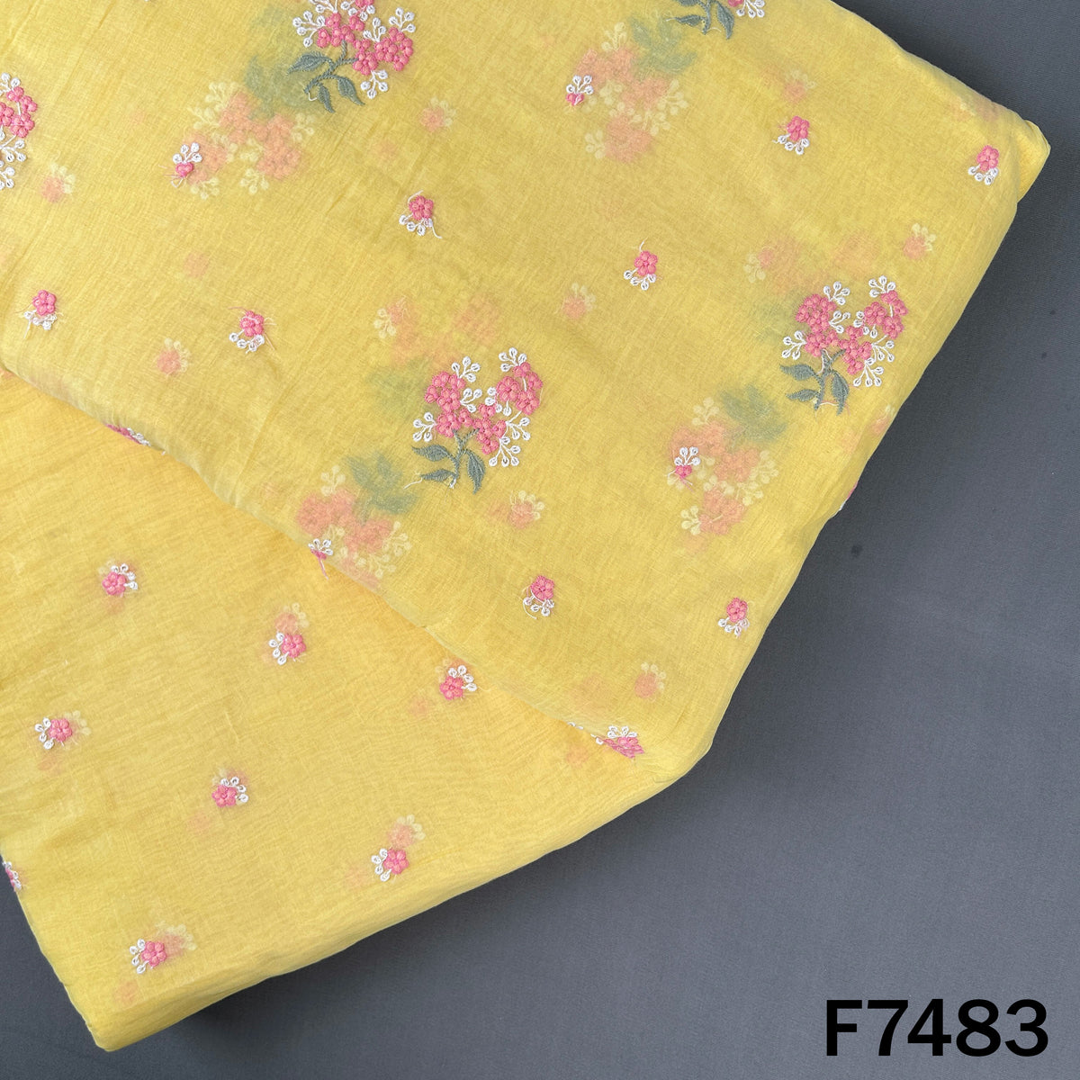 Thread Sequins Embroidered Mul Chanderi Fabric - F7483