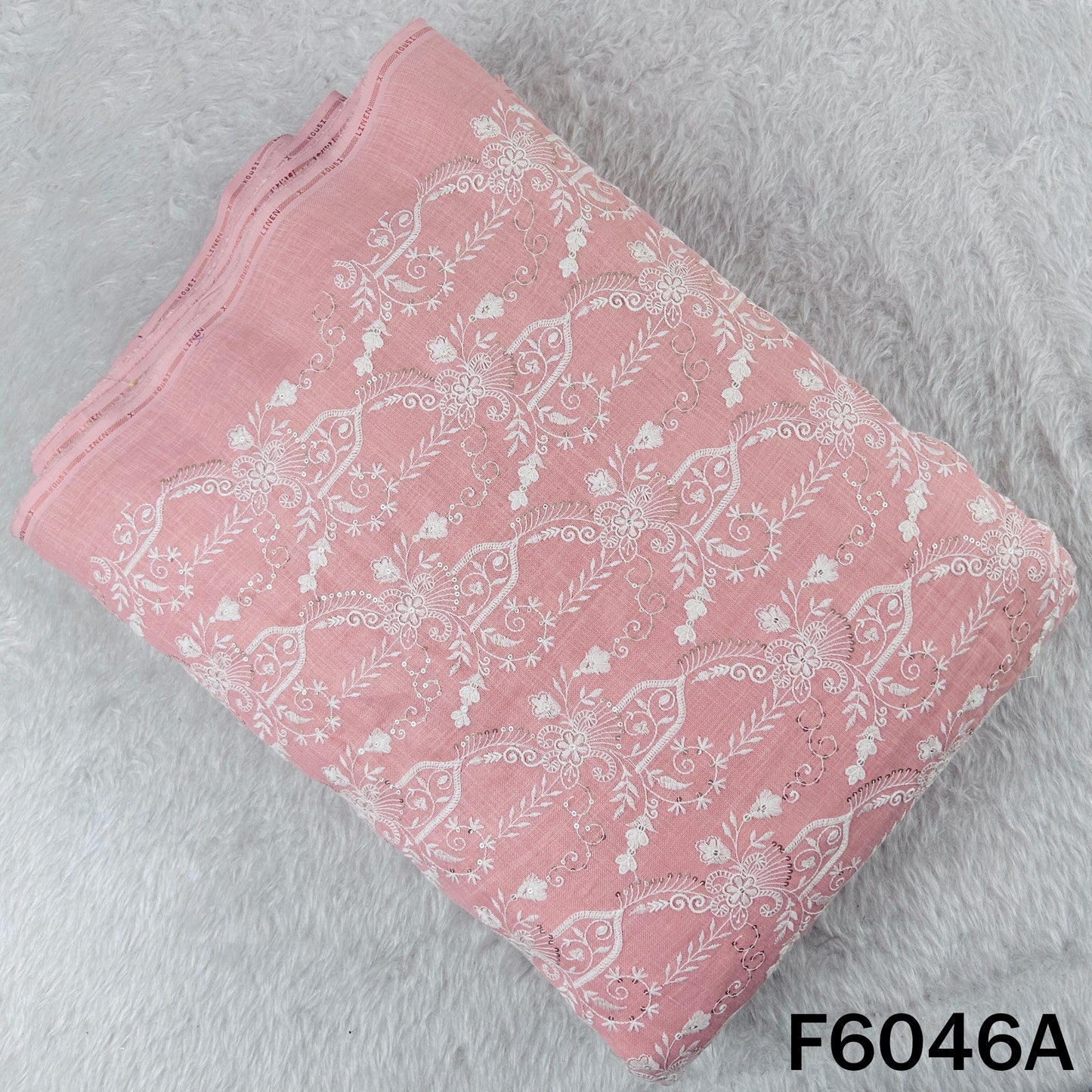 Thread Sequins Embroidered Linen Cotton Fabric - F6046