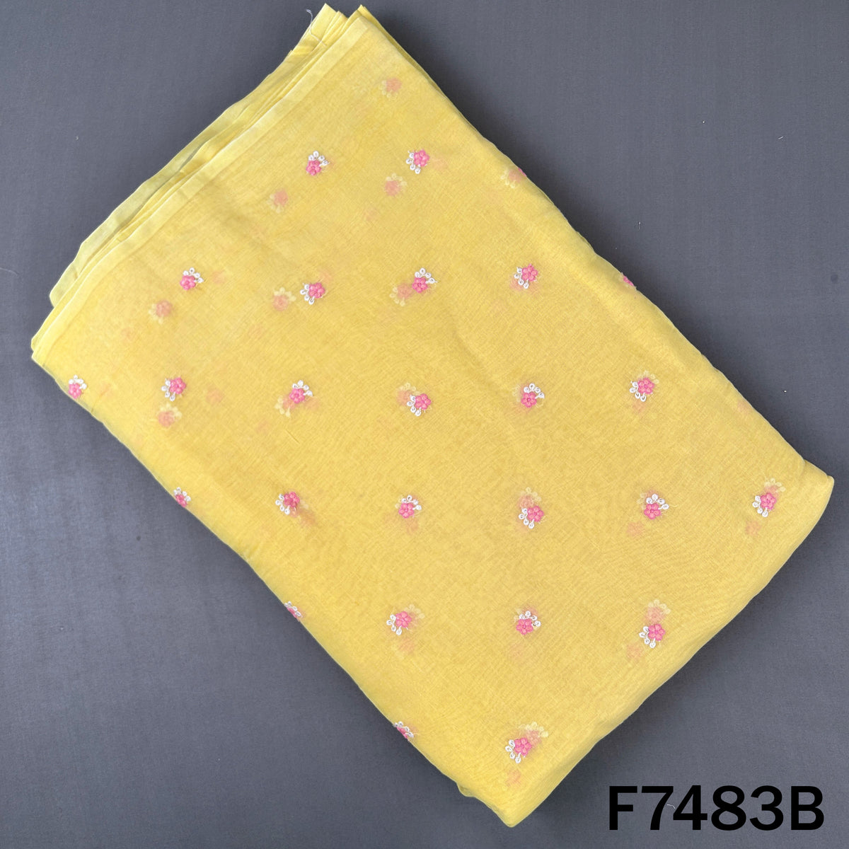 Thread Sequins Embroidered Mul Chanderi Fabric - F7483