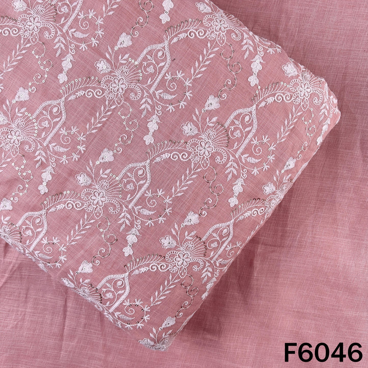 Thread Sequins Embroidered Linen Cotton Fabric - F6046