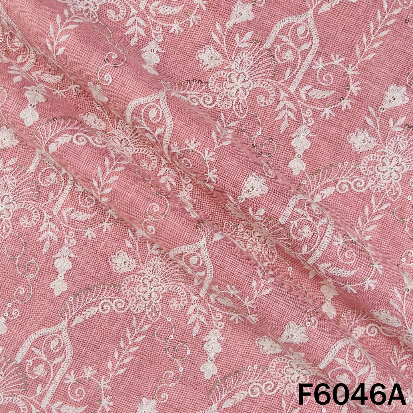 Thread Sequins Embroidered Linen Cotton Fabric - F6046