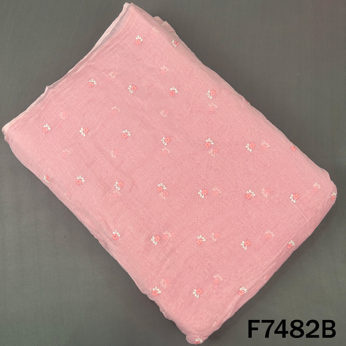 Thread Sequins Embroidered Mul Chanderi Fabric - F7482