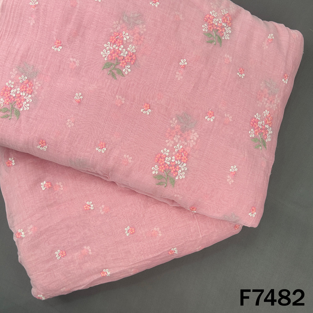 Thread Sequins Embroidered Mul Chanderi Fabric - F7482