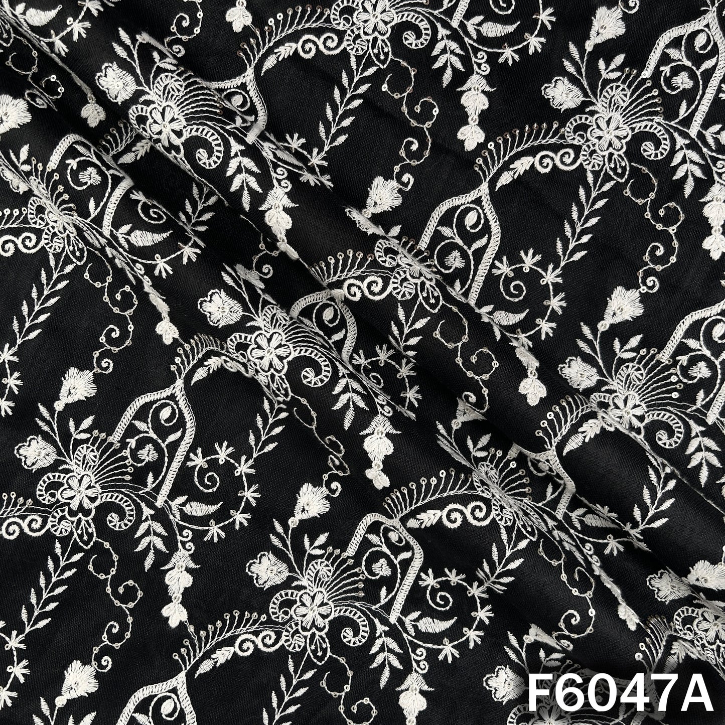Thread Sequins Embroidered Linen Cotton Fabric - F6047