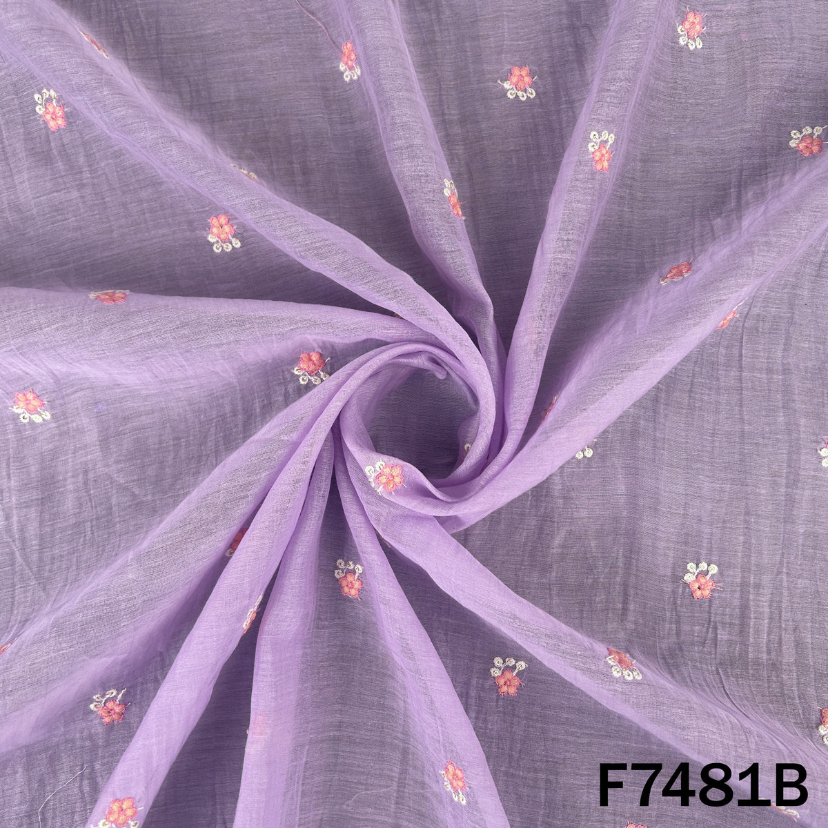 Thread Sequins Embroidered Mul Chanderi Fabric - F7481
