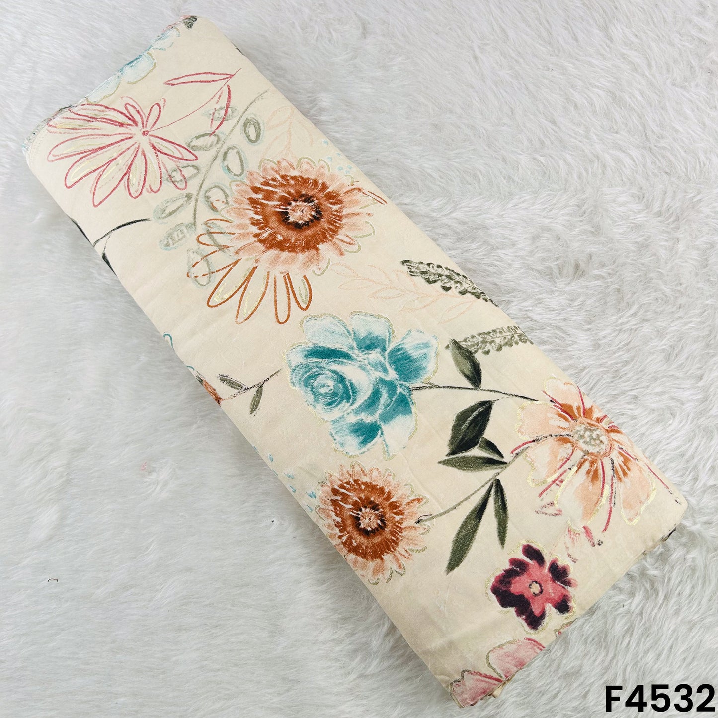 Foil Print Rayon Cotton Fabric- F4532