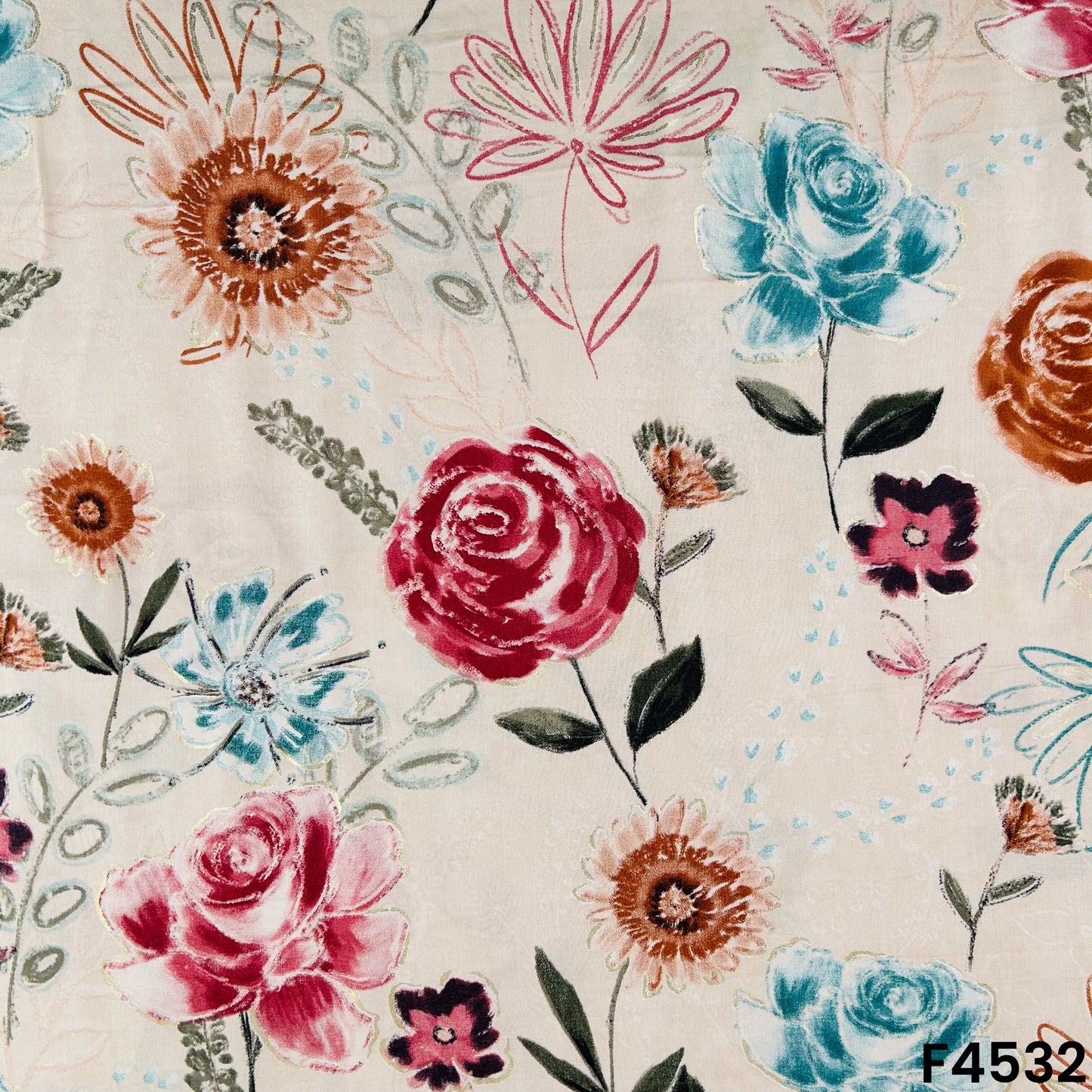 Foil Print Rayon Cotton Fabric- F4532