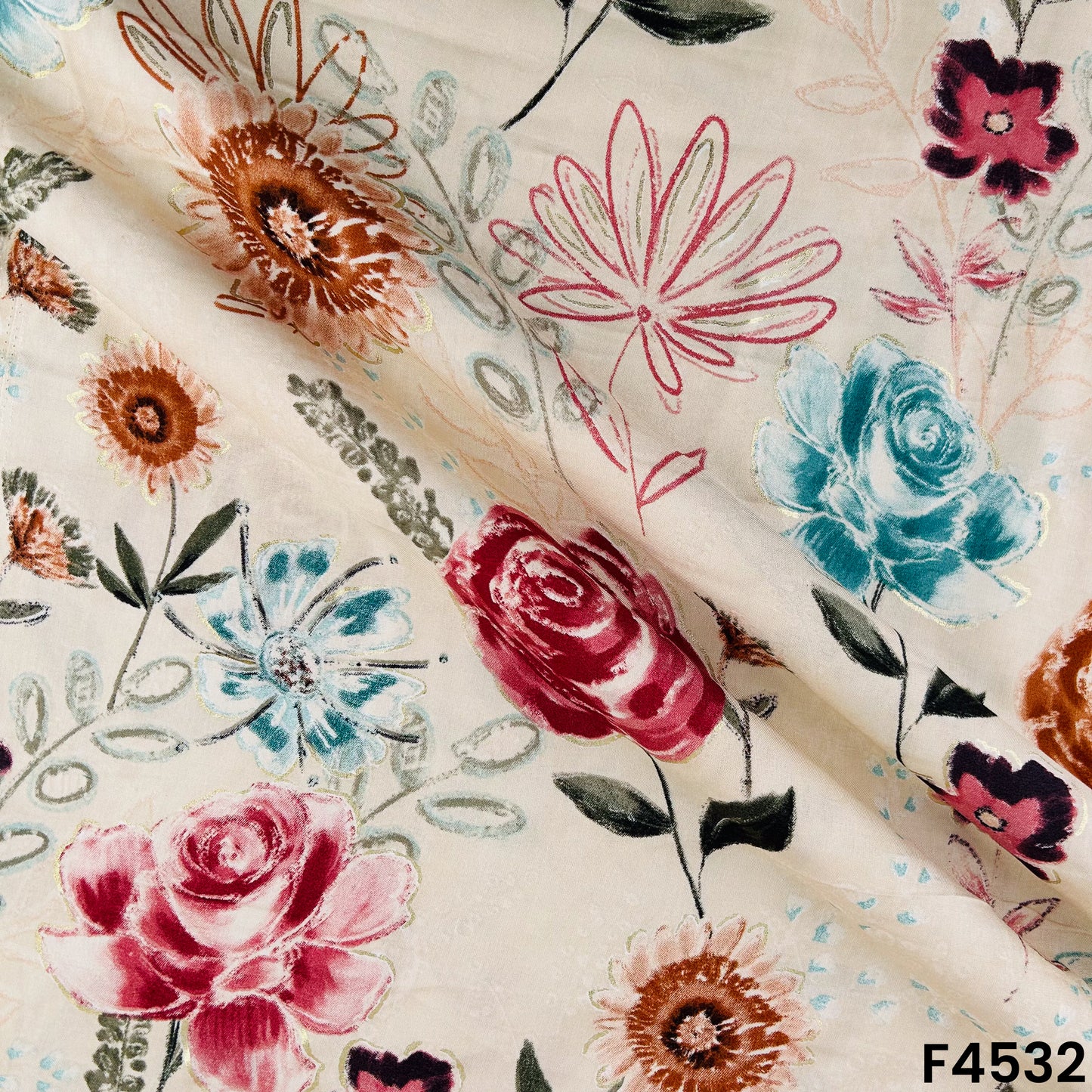 Foil Print Rayon Cotton Fabric- F4532
