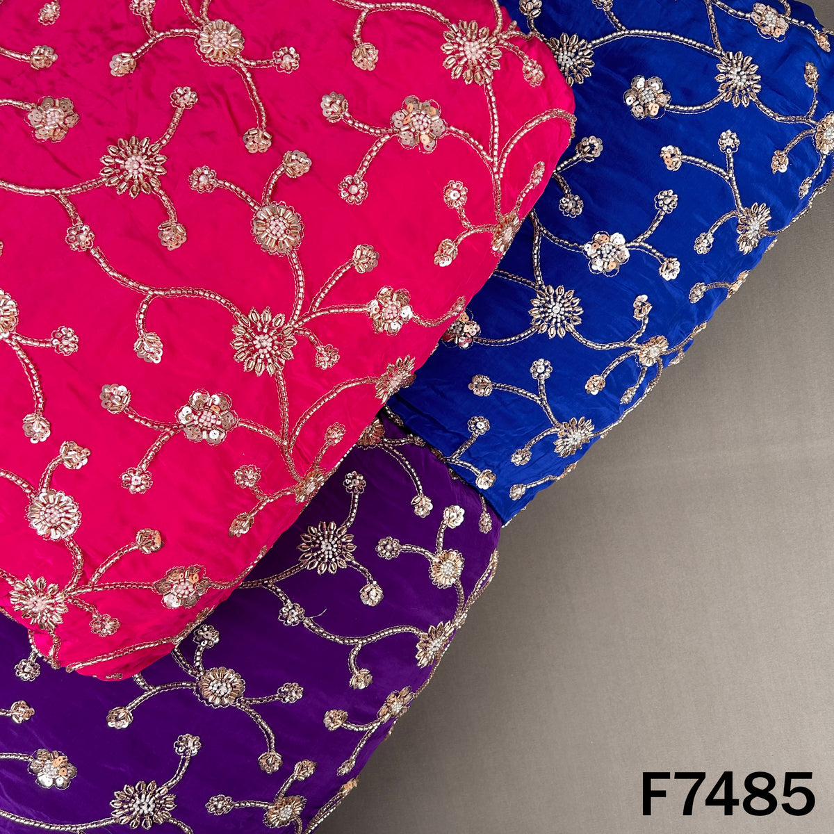 Cut Dana Zari Sequins Embroidered Crepe Fabric - F7485