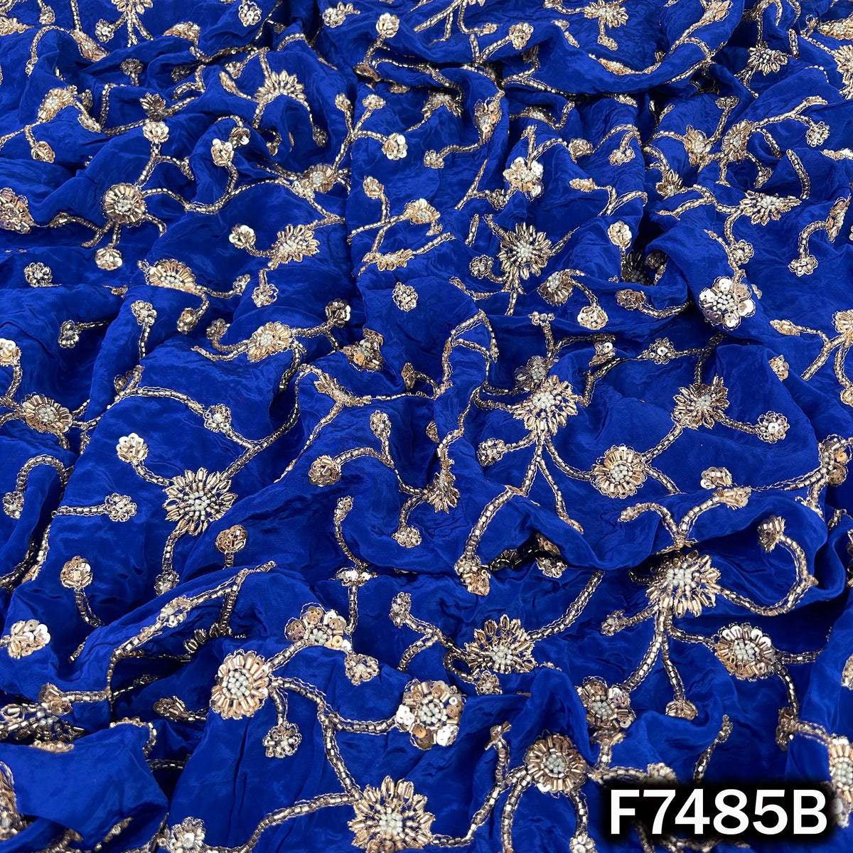 Cut Dana Zari Sequins Embroidered Crepe Fabric - F7485