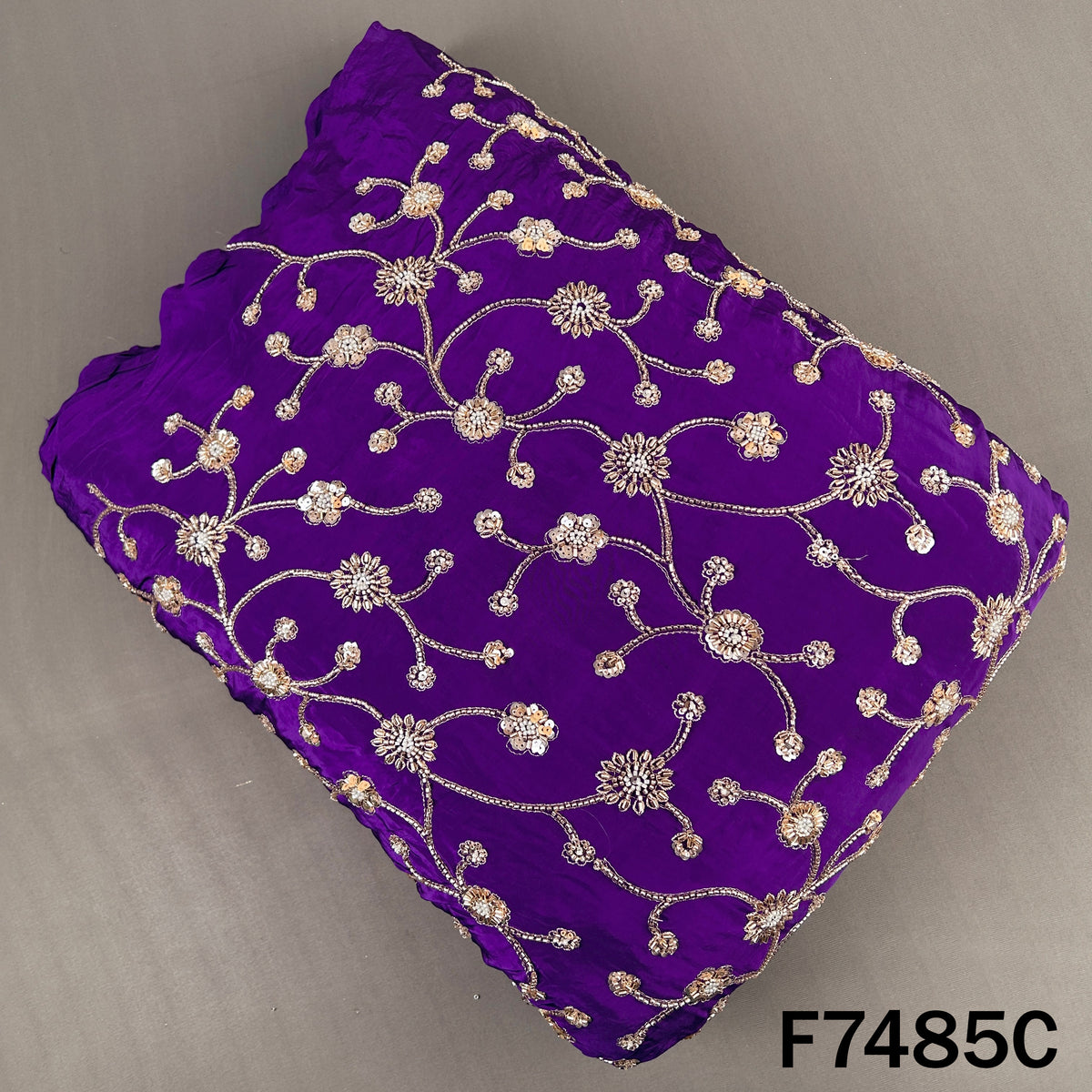 Cut Dana Zari Sequins Embroidered Crepe Fabric - F7485