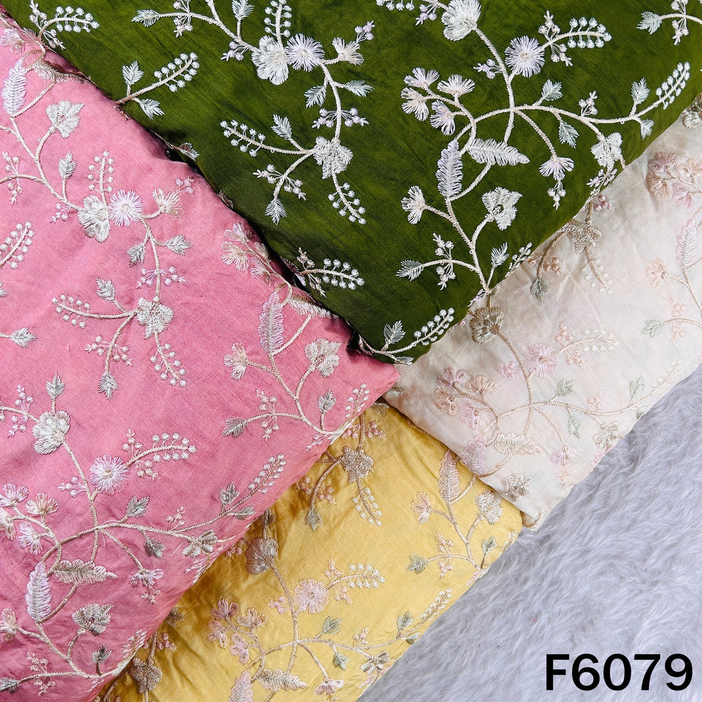 Thread Embroidered Dola Silk Fabric - F6079