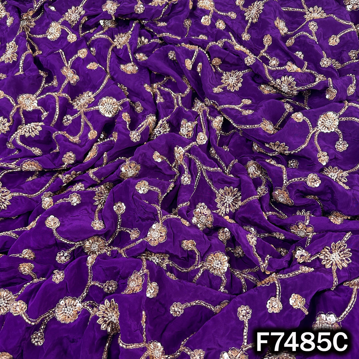 Cut Dana Zari Sequins Embroidered Crepe Fabric - F7485