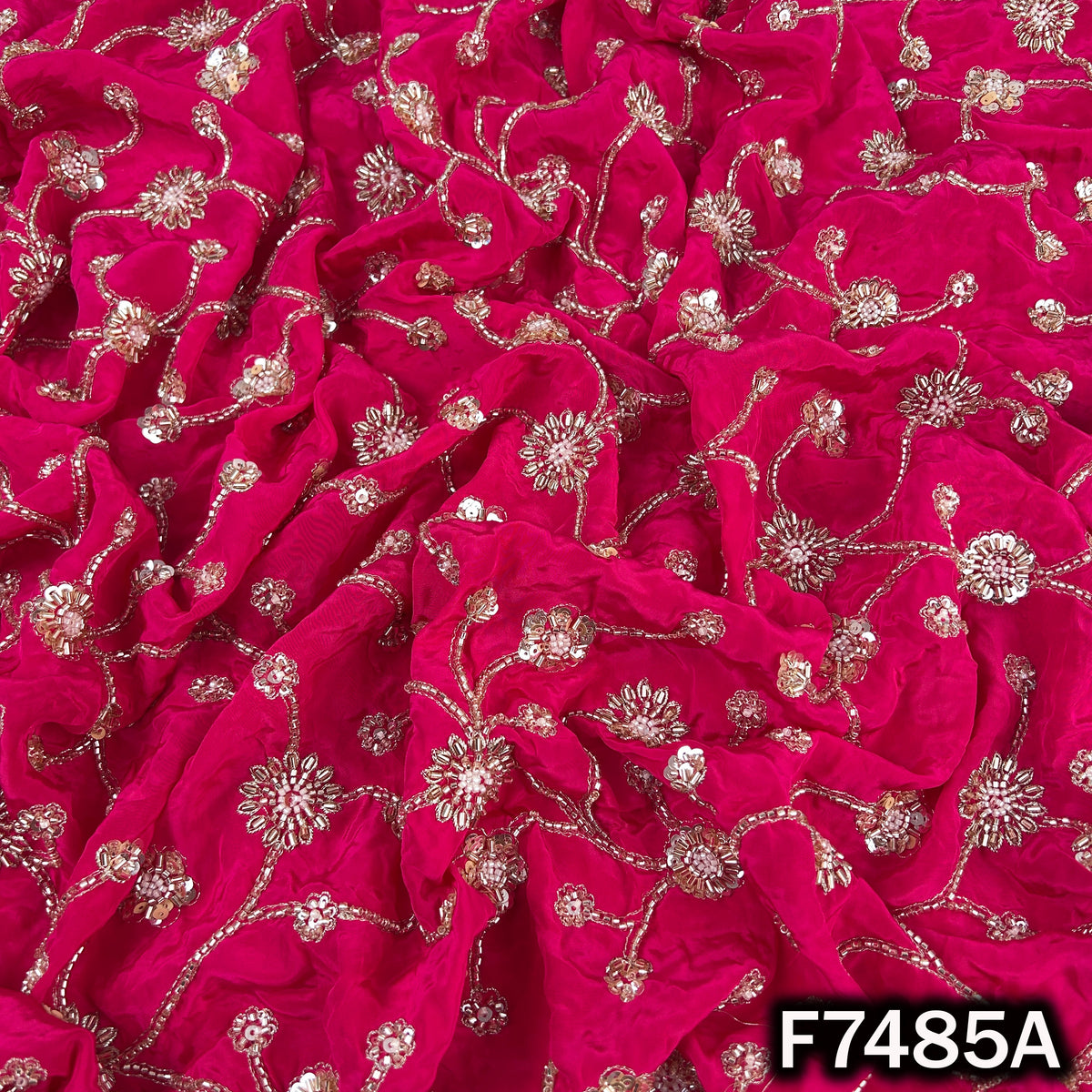 Cut Dana Zari Sequins Embroidered Crepe Fabric - F7485