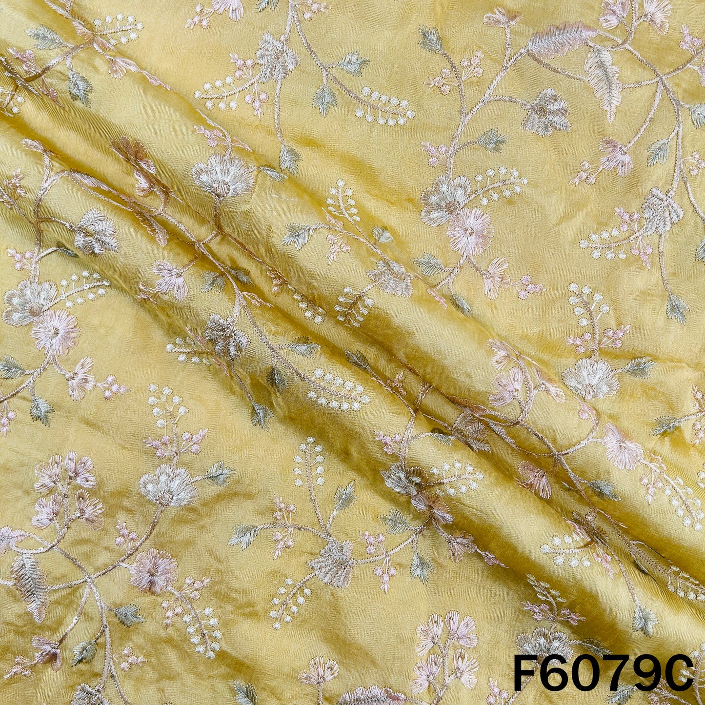 Thread Embroidered Dola Silk Fabric - F6079