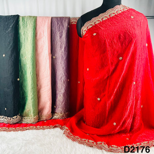 Zari Pearl Work shiny organza Dupatta-D2176