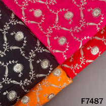 Zari Gota Patti Embroidered Upada Silk Fabric - F7487