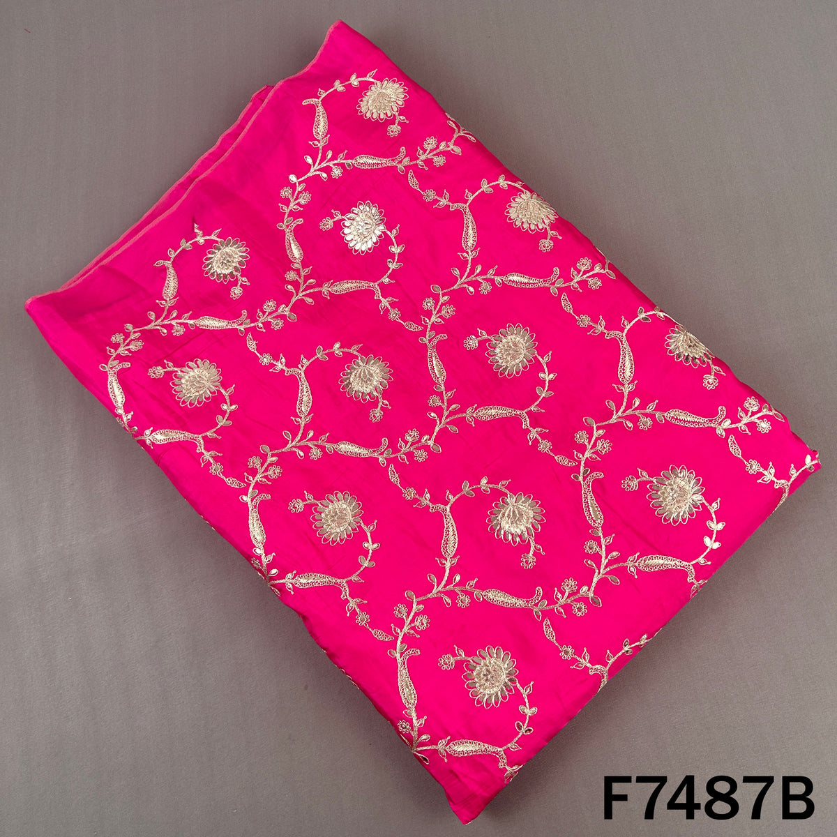 Zari Gota Patti Embroidered Upada Silk Fabric - F7487
