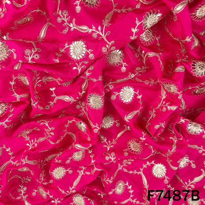 Zari Gota Patti Embroidered Upada Silk Fabric - F7487