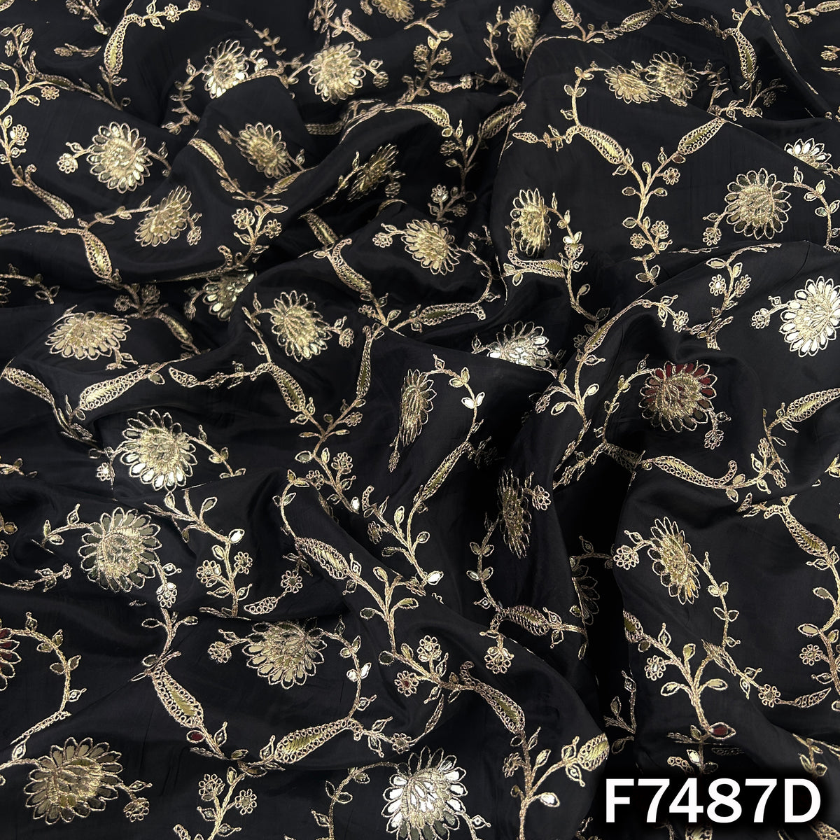 Zari Gota Patti Embroidered Upada Silk Fabric - F7487