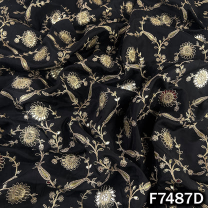 Zari Gota Patti Embroidered Upada Silk Fabric - F7487