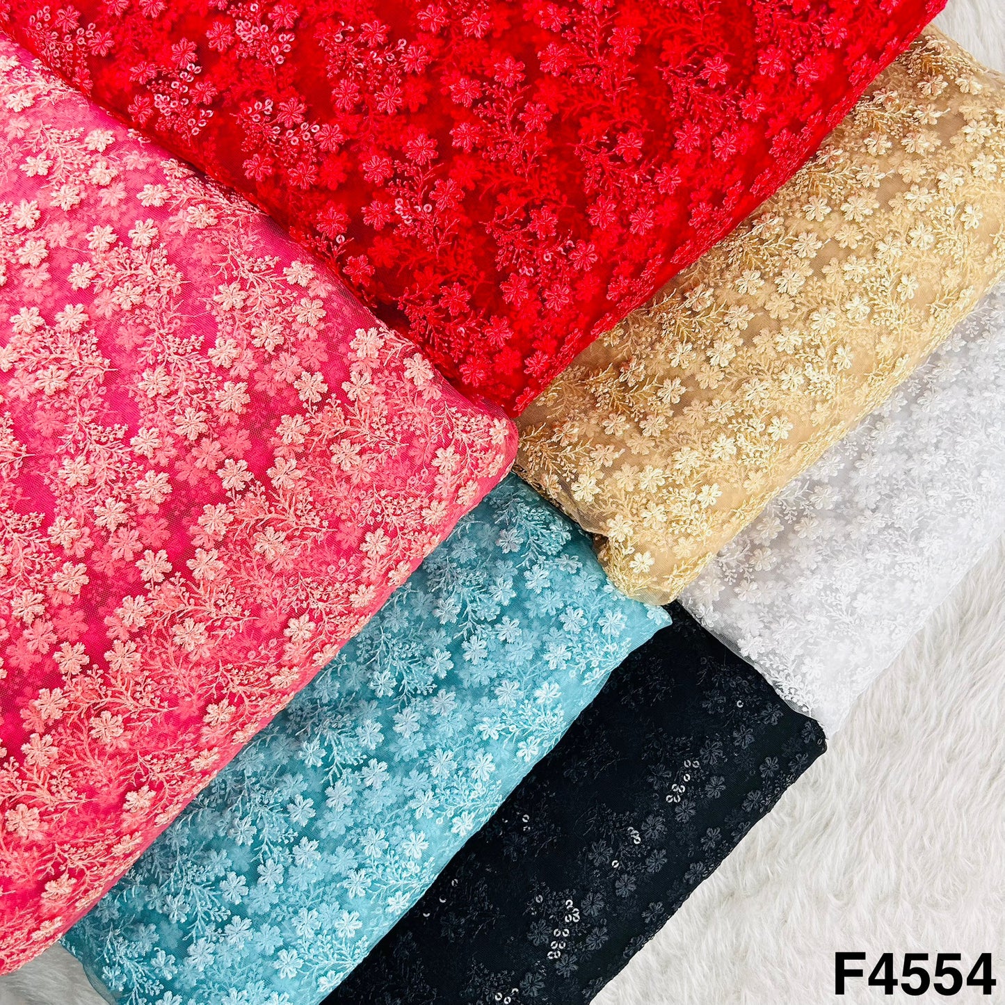 Thread Sequins Embroidered Net Fabric- F4554