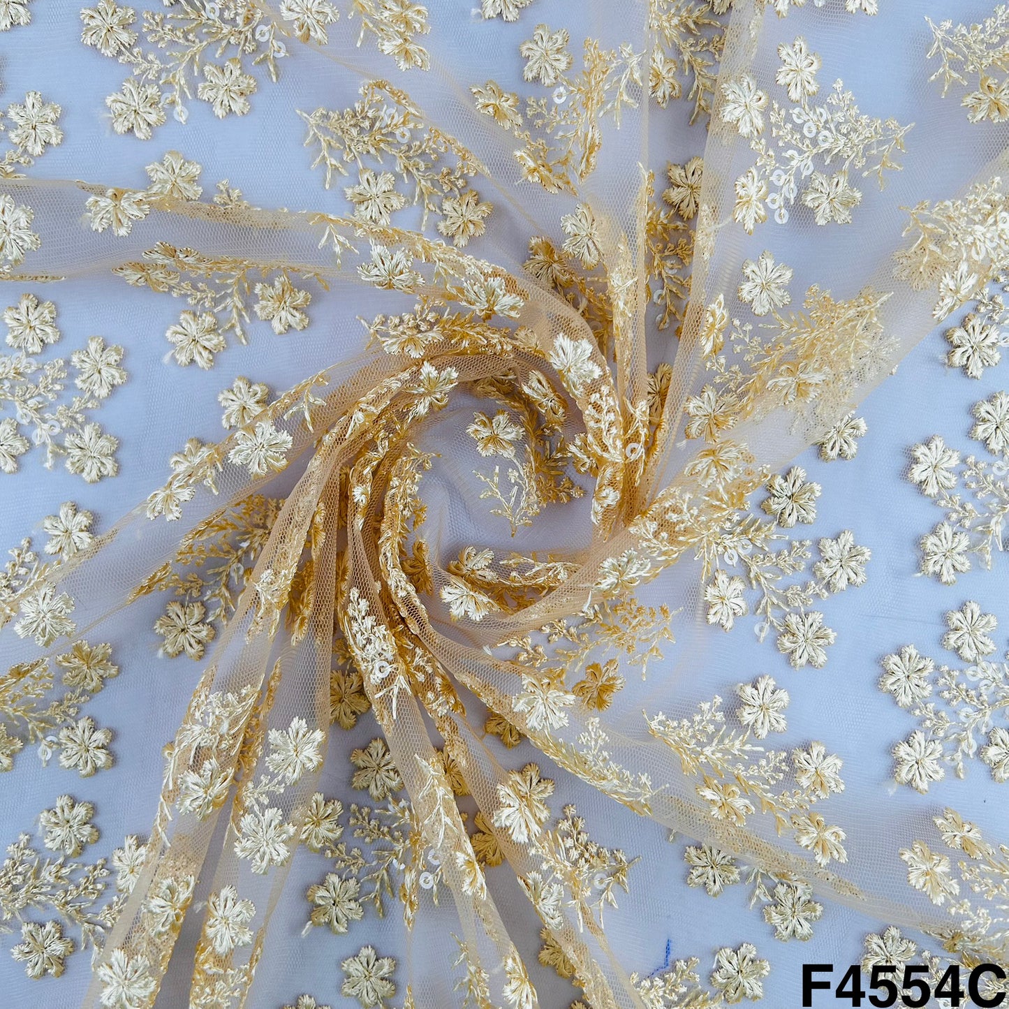 Thread Sequins Embroidered Net Fabric- F4554