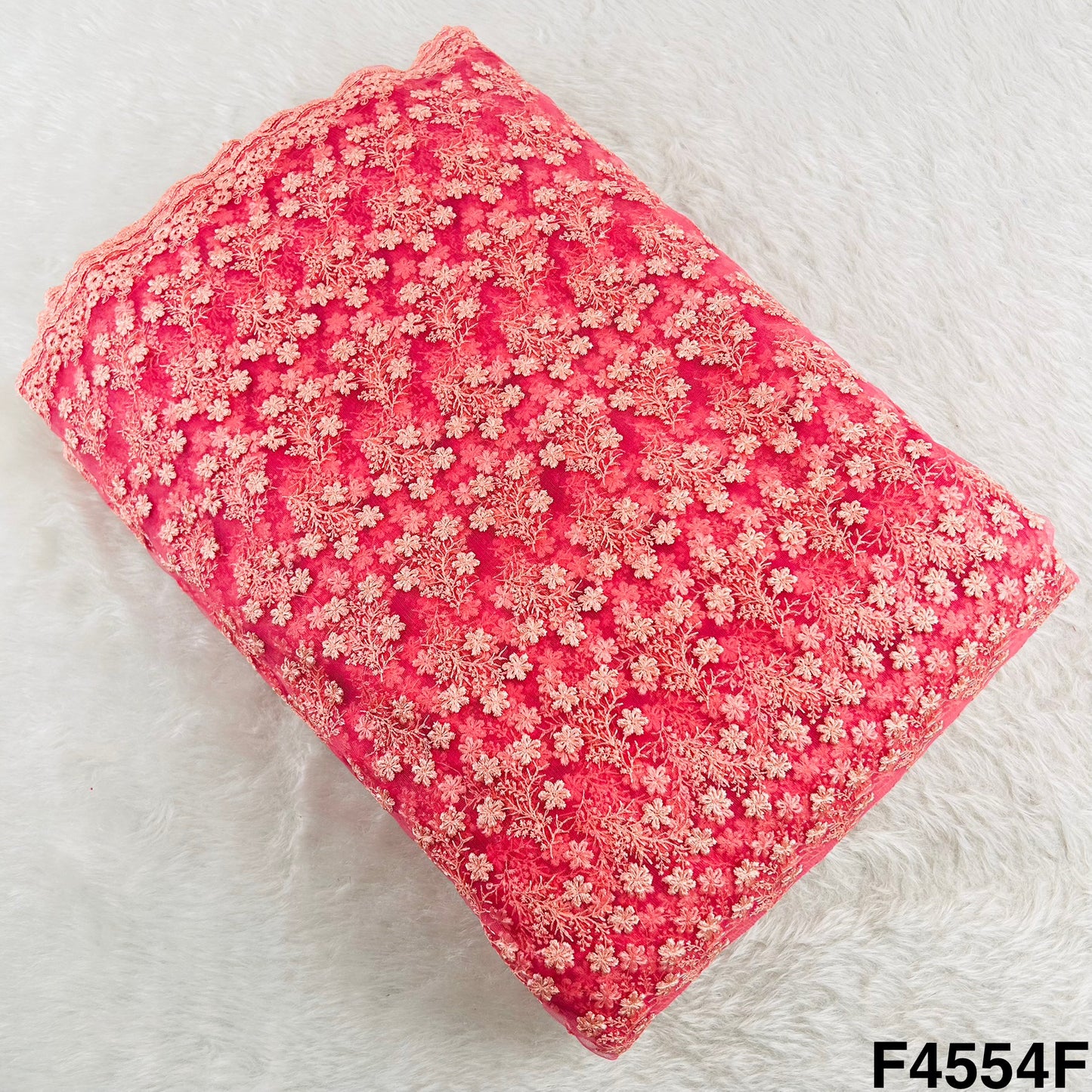 Thread Sequins Embroidered Net Fabric- F4554