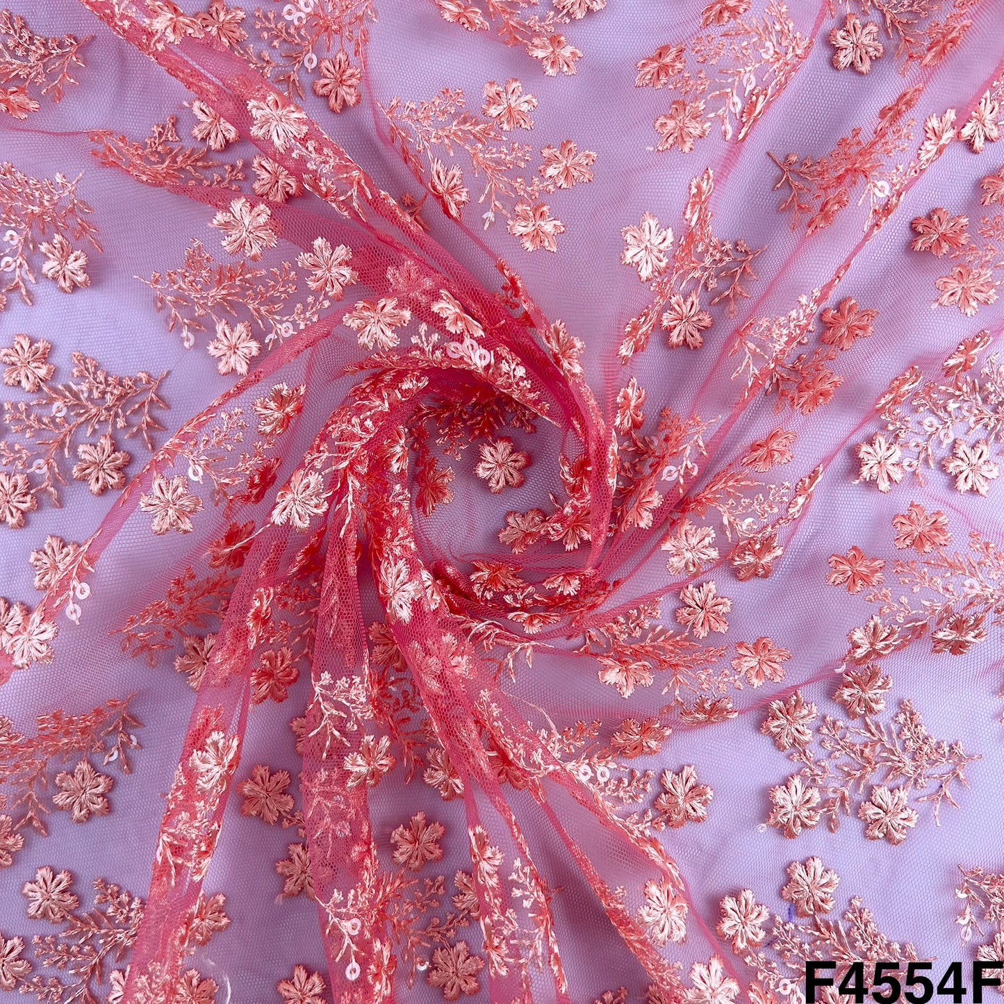 Thread Sequins Embroidered Net Fabric- F4554