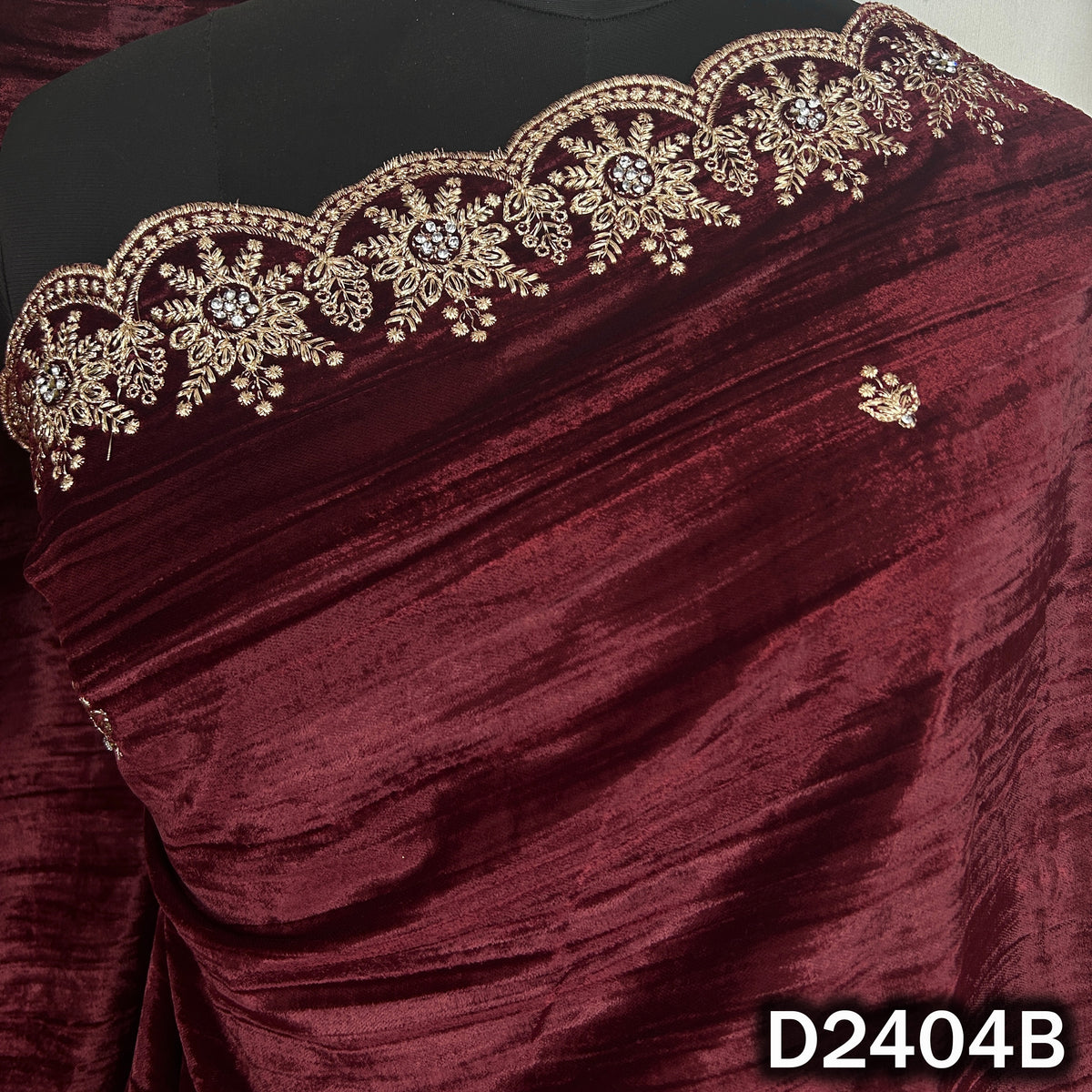 Zari Buti With Stone Work Crush Velvet Dupatta - D2404