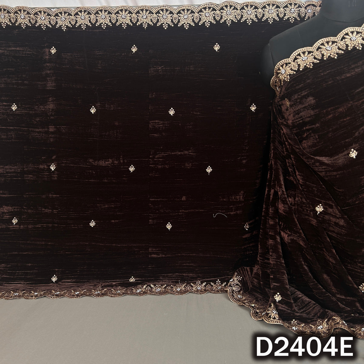 Zari Buti With Stone Work Crush Velvet Dupatta - D2404