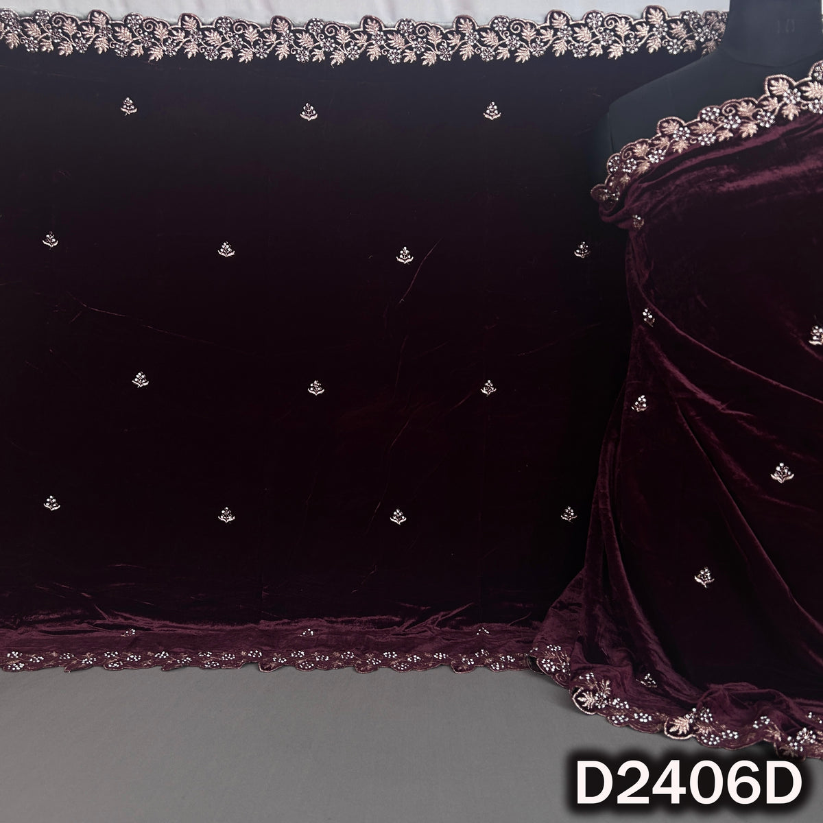 Zari Buti With Stone Work Velvet Dupatta - D2406