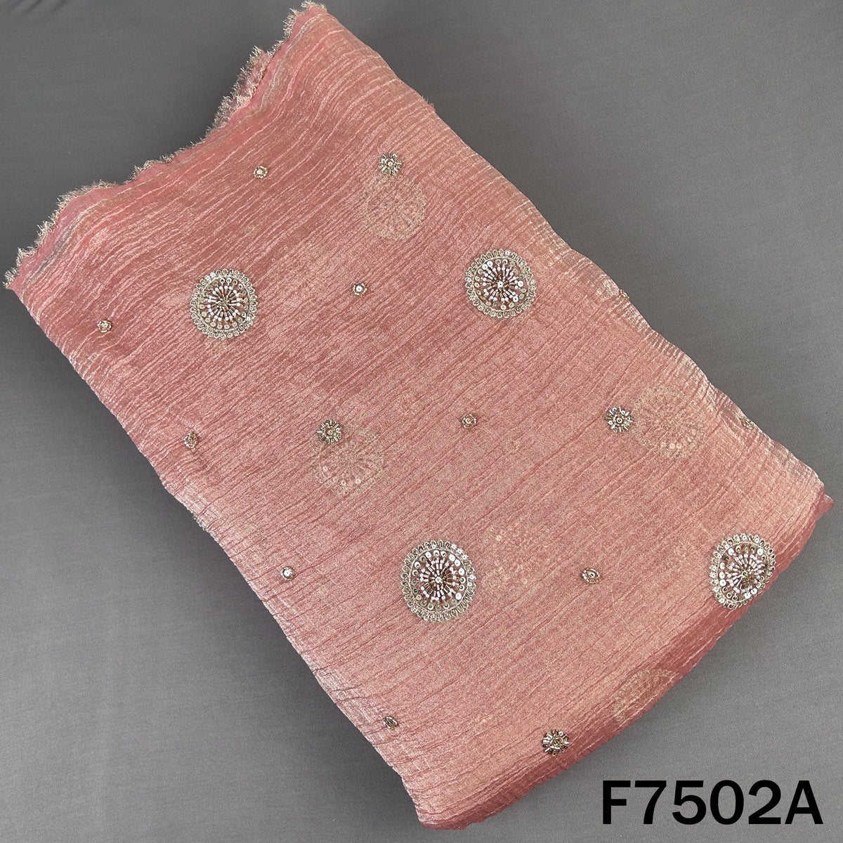 Cut Daba Zari Sequins with Pearl Work Crush Tissue Fabric - F7502
