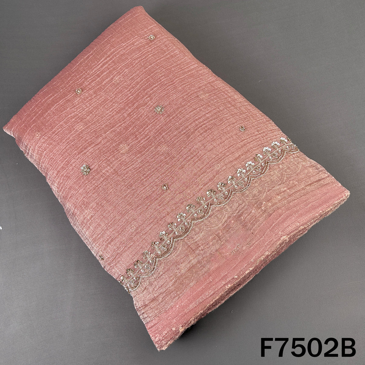 Cut Daba Zari Sequins with Pearl Work Crush Tissue Fabric - F7502