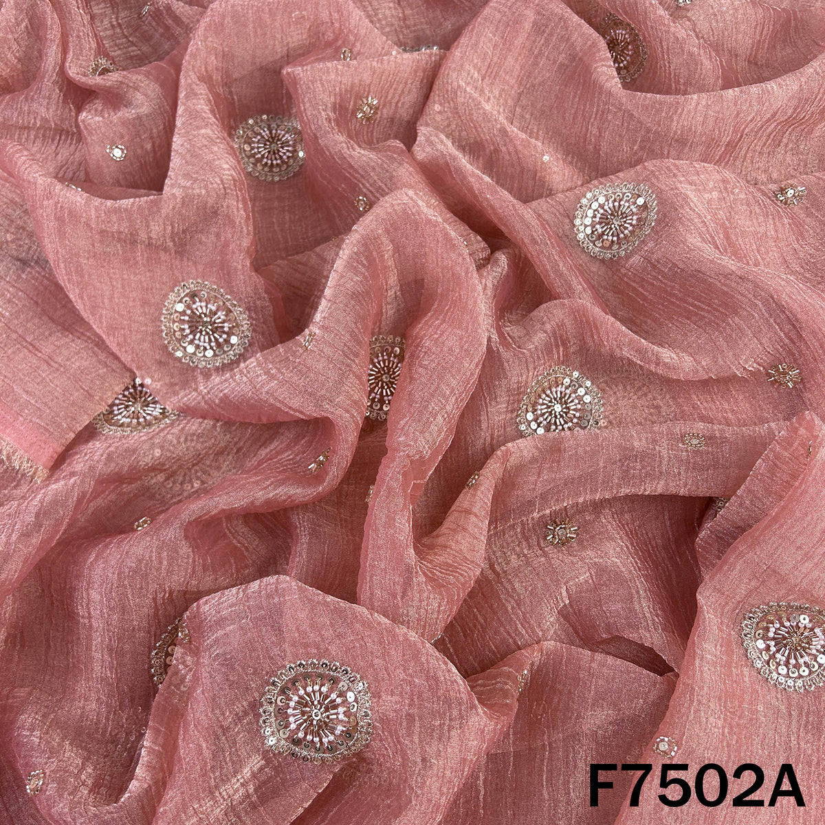 Cut Daba Zari Sequins with Pearl Work Crush Tissue Fabric - F7502