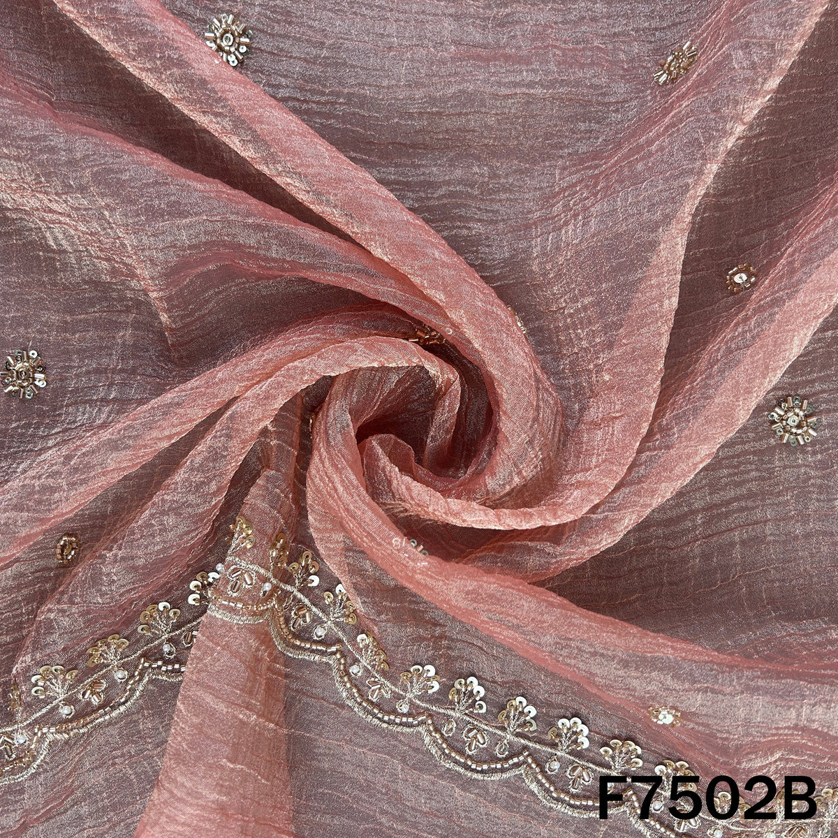 Cut Daba Zari Sequins with Pearl Work Crush Tissue Fabric - F7502