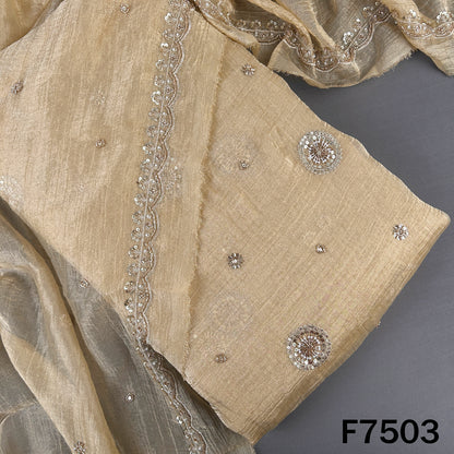 Cut Daba Zari Sequins with Pearl Work Crush Tissue Fabric - F7503
